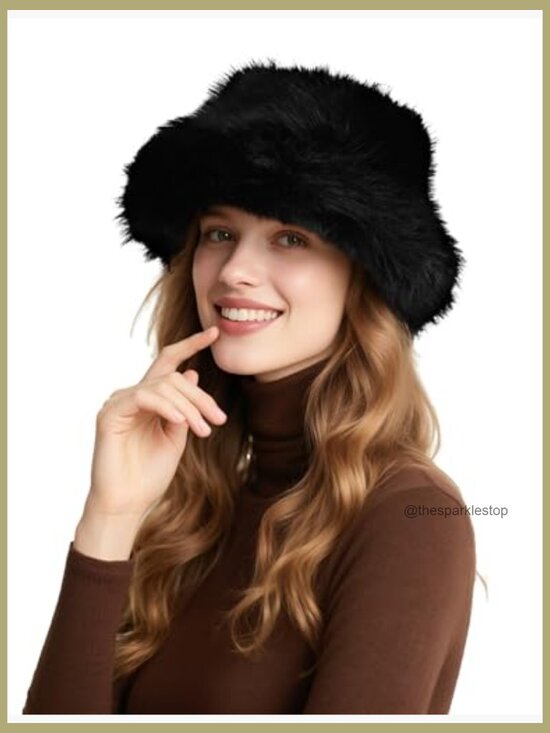 Faux Fur Wide Brim Bucket Hat Winter Warm Adjustable Fisherman Cap main image 4